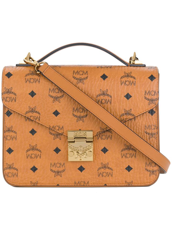 Mcm Printed Crossbody Satchel - Brown