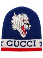 Gucci Knit Tiger Patch Beanie - Blue