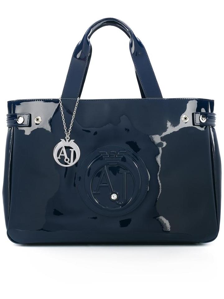 Armani Jeans Embossed Logo Tote Bag, Women's, Blue