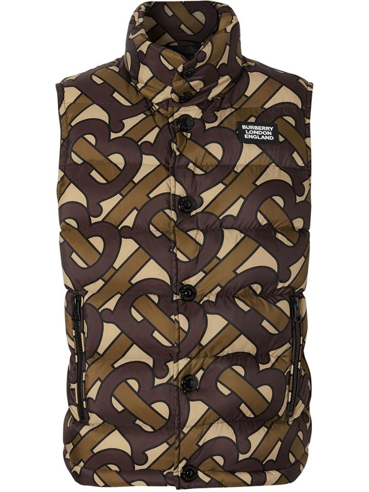 Burberry Monogram Print Puffer Gilet - Brown