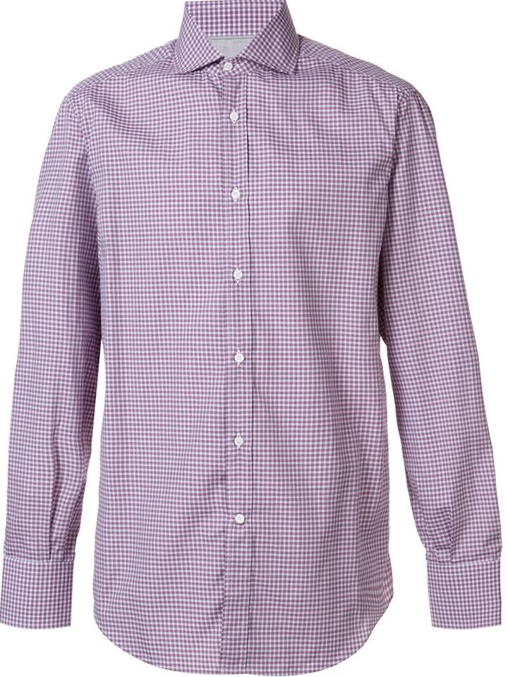 Brunello Cucinelli Gingham Check Shirt, Men's, Size: Small, Red, Cotton
