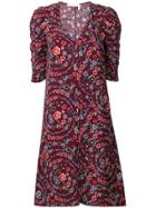 See By Chloé Floral Print Ruched Sleeves Dress - Red