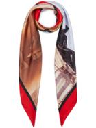 Burberry Montage Print Silk Large Square Scarf - Beige Red