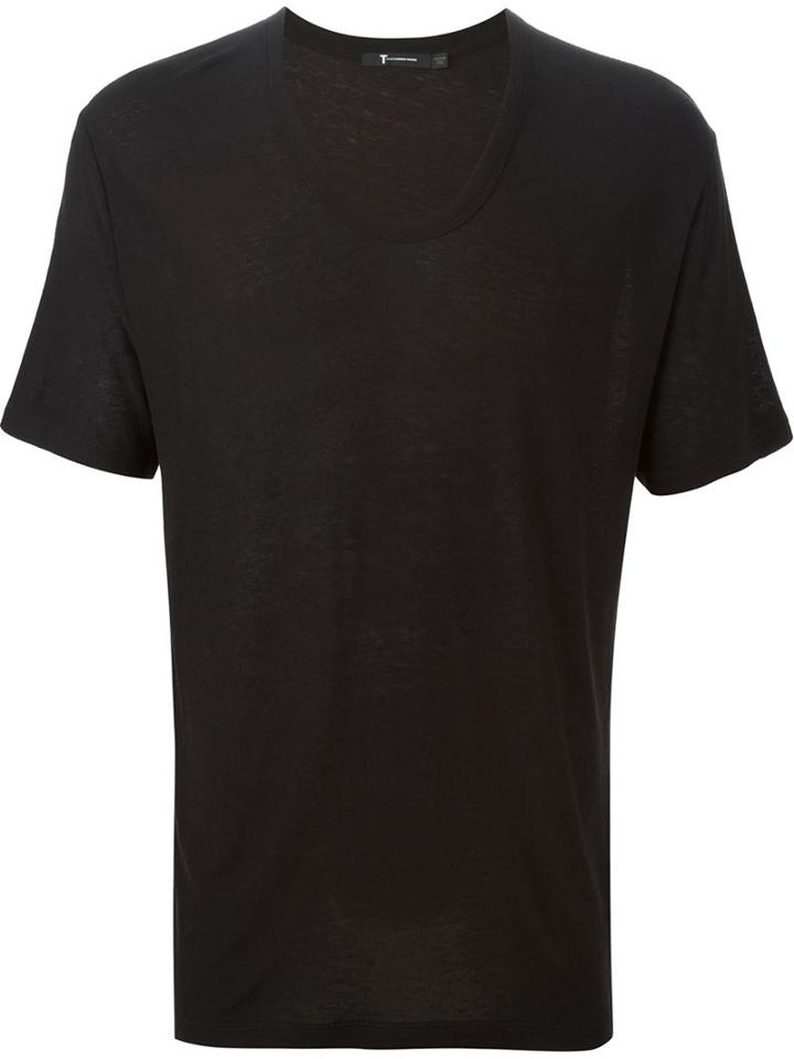 T By Alexander Wang Scoop Neck T-shirt, Men's, Size: Xs, Black, Silk/rayon