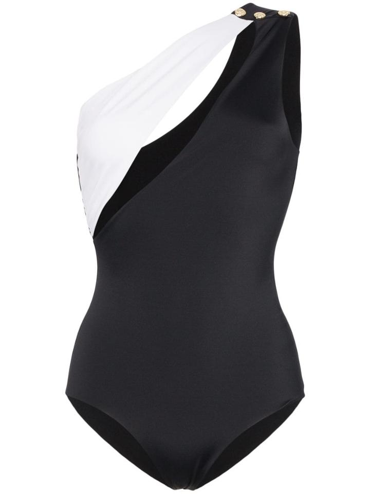 Balmain One-shoulder Colourblock Swimsuit - Black
