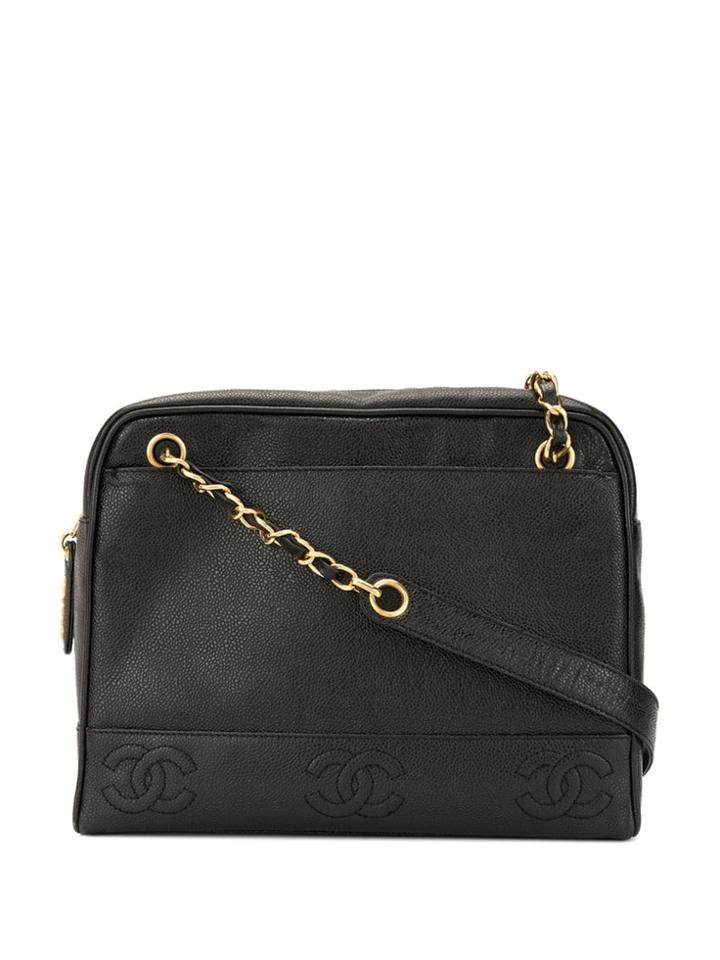 Chanel Vintage Caviar Skin 8 Cc Mark Stitch Tote Bag - Black
