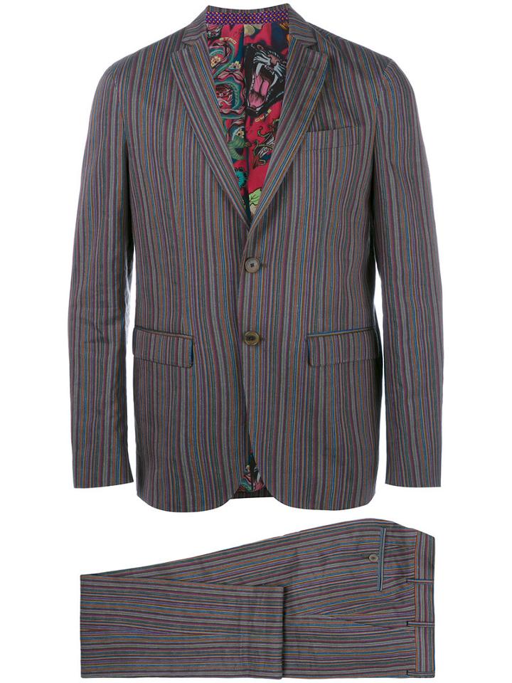 Etro Striped Two-piece Suit, Men's, Size: 52, Pink/purple, Wool/cotton/silk/polyester