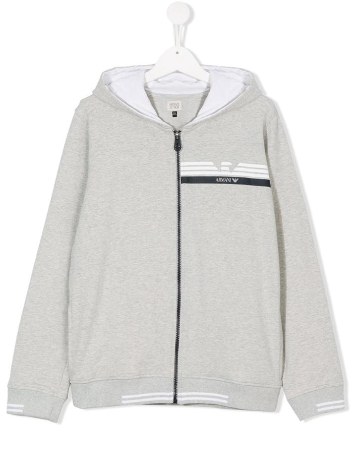 Armani Junior Teen Logo Print Zip-up Hoodie - Grey