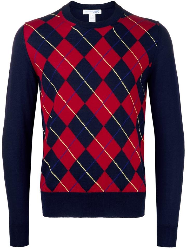 Comme Des Garçons Shirt Boy Diamond Print Jumper, Size: Xl, Red, Acrylic/wool