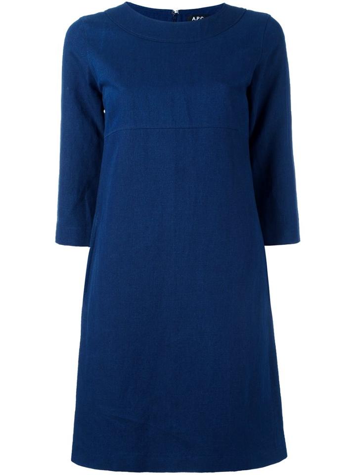 A.p.c. Three-quarter Sleeve Shift Dress, Women's, Size: 36, Blue, Cotton/linen/flax
