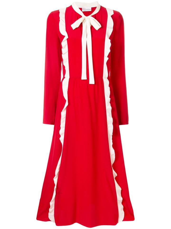 Red Valentino Contrast Ruffles Midi Dress