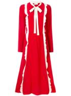 Red Valentino Contrast Ruffles Midi Dress