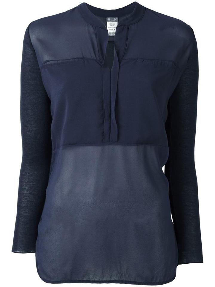 Kristensen Du Nord V-neck Paneled Blouse, Women's, Size: 1, Blue, Silk/cashmere