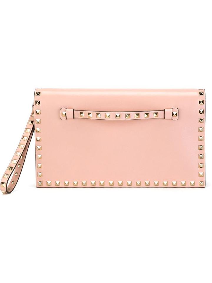 Valentino Rockstud Clutch, Women's, Pink/purple, Leather