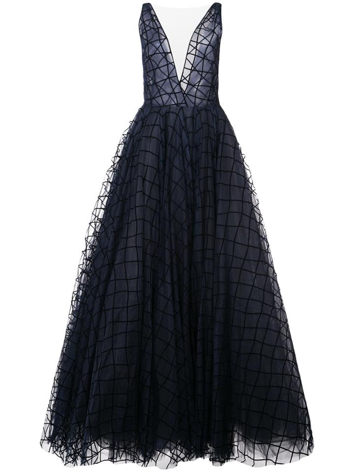 Oscar De La Renta Windowpane Chiffon Gown - Blue
