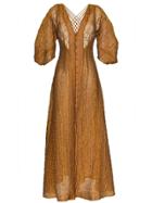 Cult Gaia Tilda Deep V Neck Buttoned Silk Blend Dress - Gold
