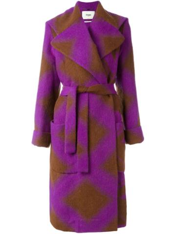 Fendi Diamond Print Coat, Women's, Size: 38, Pink/purple, Polyester/alpaca/virgin Wool
