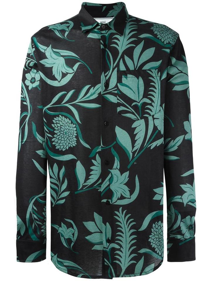 Ami Alexandre Mattiussi Floral Print Shirt, Men's, Size: Xl, Black, Cotton