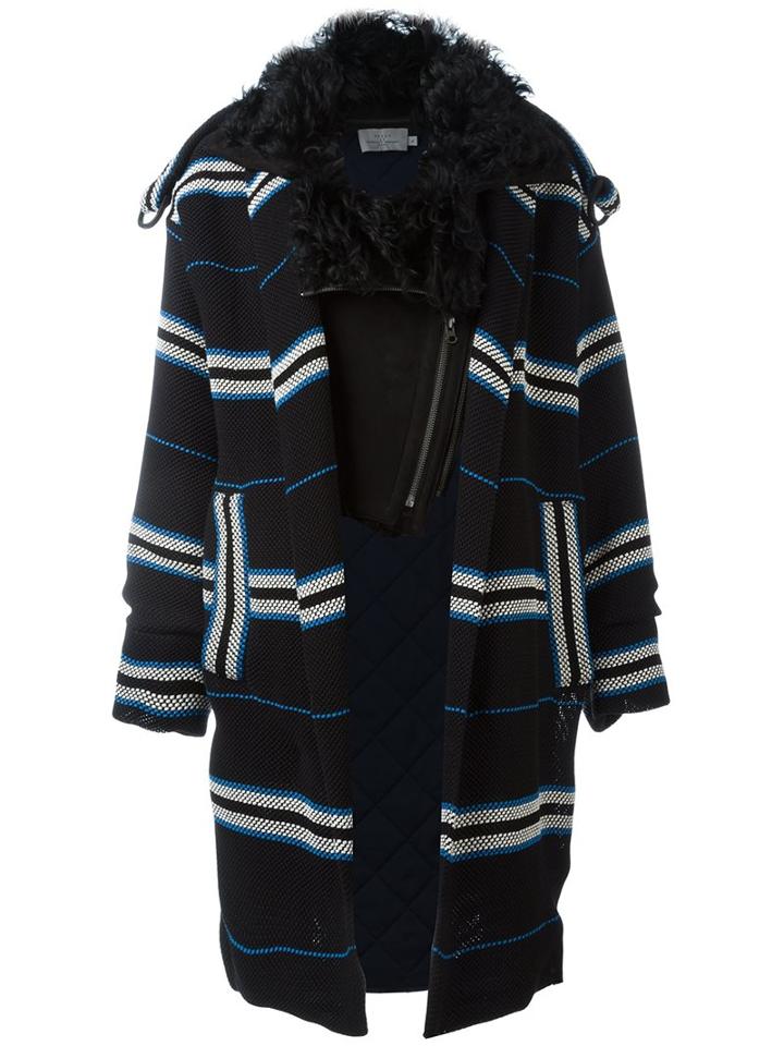 Preen By Thornton Bregazzi 'lindner' Fur Collar Coat, Women's, Size: Medium, Blue, Cotton/polyester/sheep Skin/shearling