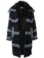 Preen By Thornton Bregazzi 'lindner' Fur Collar Coat, Women's, Size: Medium, Blue, Cotton/polyester/sheep Skin/shearling
