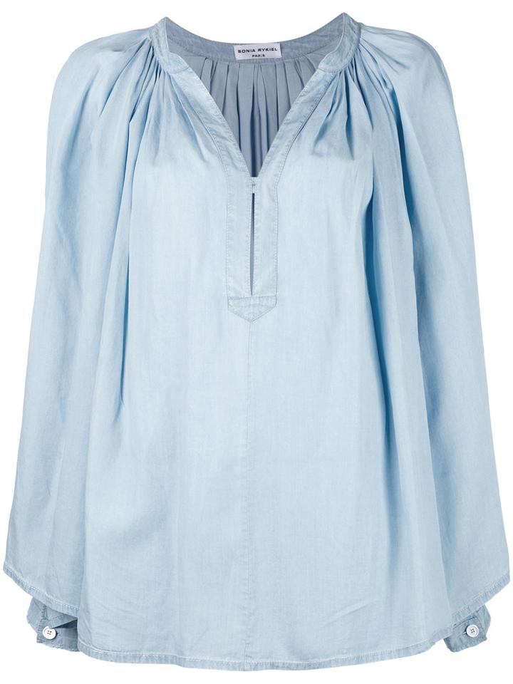 Sonia Rykiel Pleated Blouse, Women's, Size: 36, Blue, Tencel