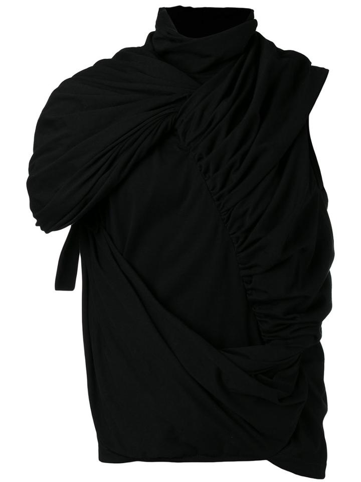 Rick Owens Gathered Roll-neck T-shirt, Men's, Size: Medium, Black, Cotton