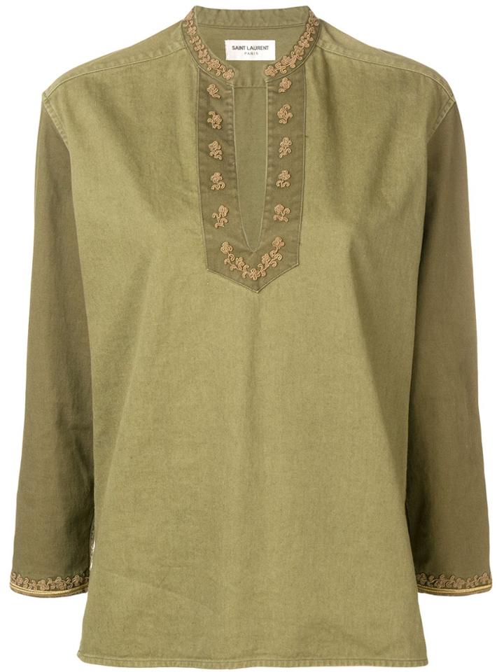 Saint Laurent Embroidered Cotton Gabardine Tunic - Green