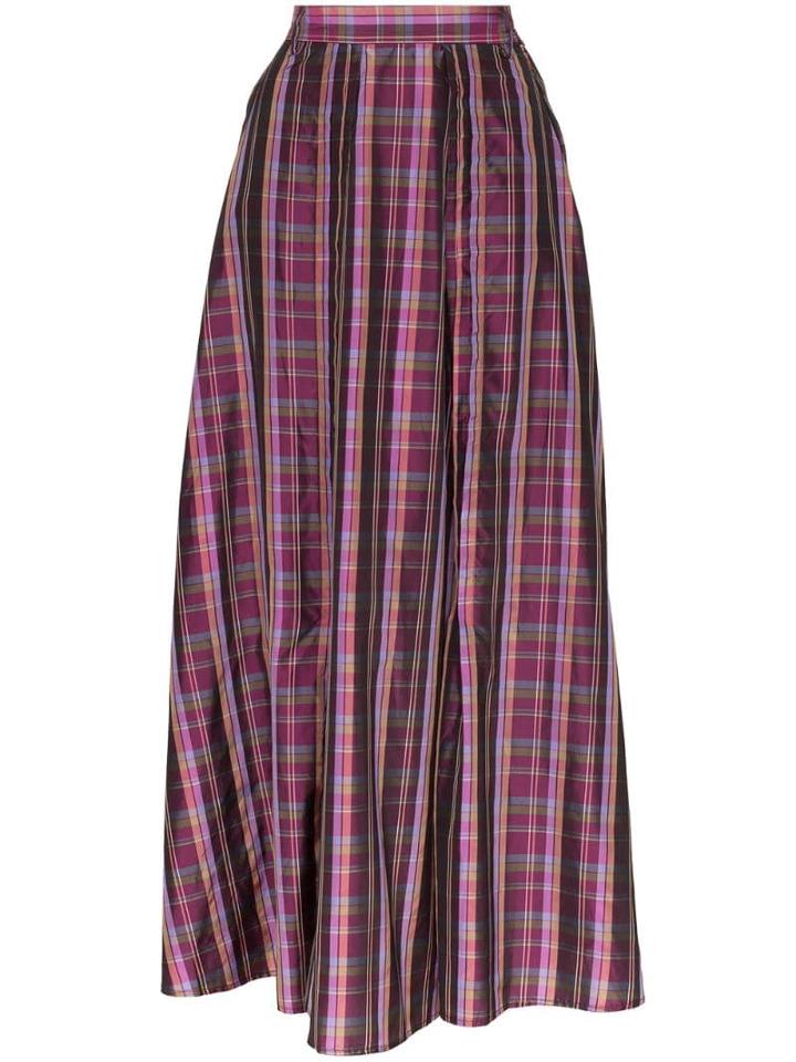 N Duo Check Pleated Skirt - Purple
