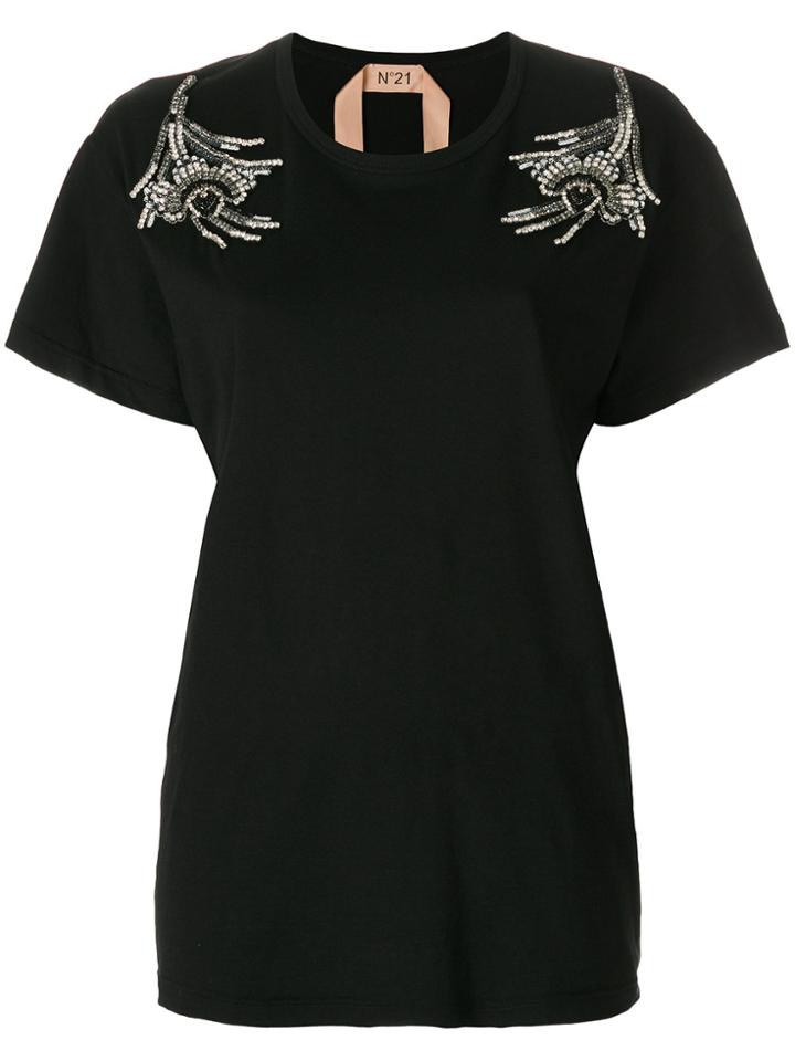 No21 Embroidered Shoulder T-shirt - Black