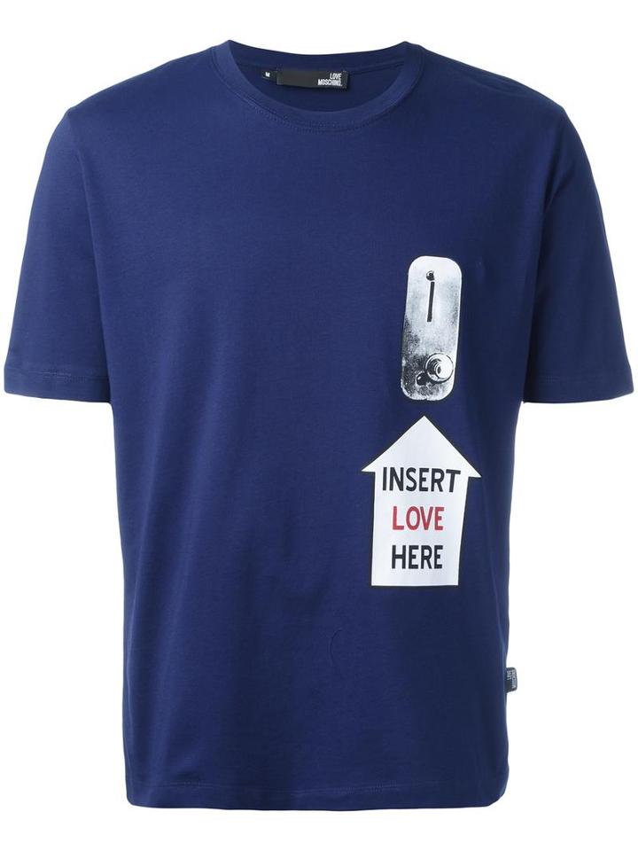 Love Moschino Insert Love Here T-shirt, Men's, Size: Medium, Blue, Cotton