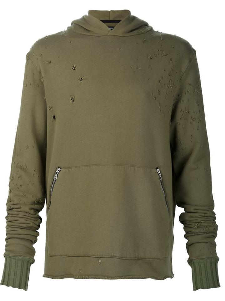 Amiri Distressed Hoodie, Men's, Size: Small, Green, Cotton/cashmere