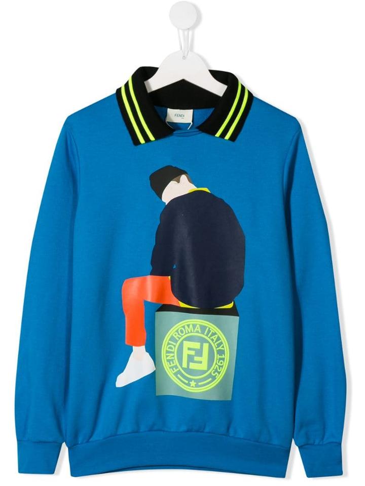 Fendi Kids Printed Jumper - Blue