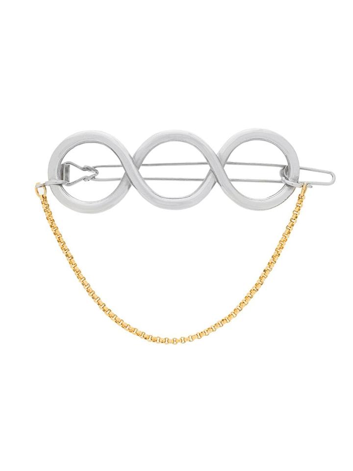 Jw Anderson Silver Twisted Hair Barrette With Gold Chain