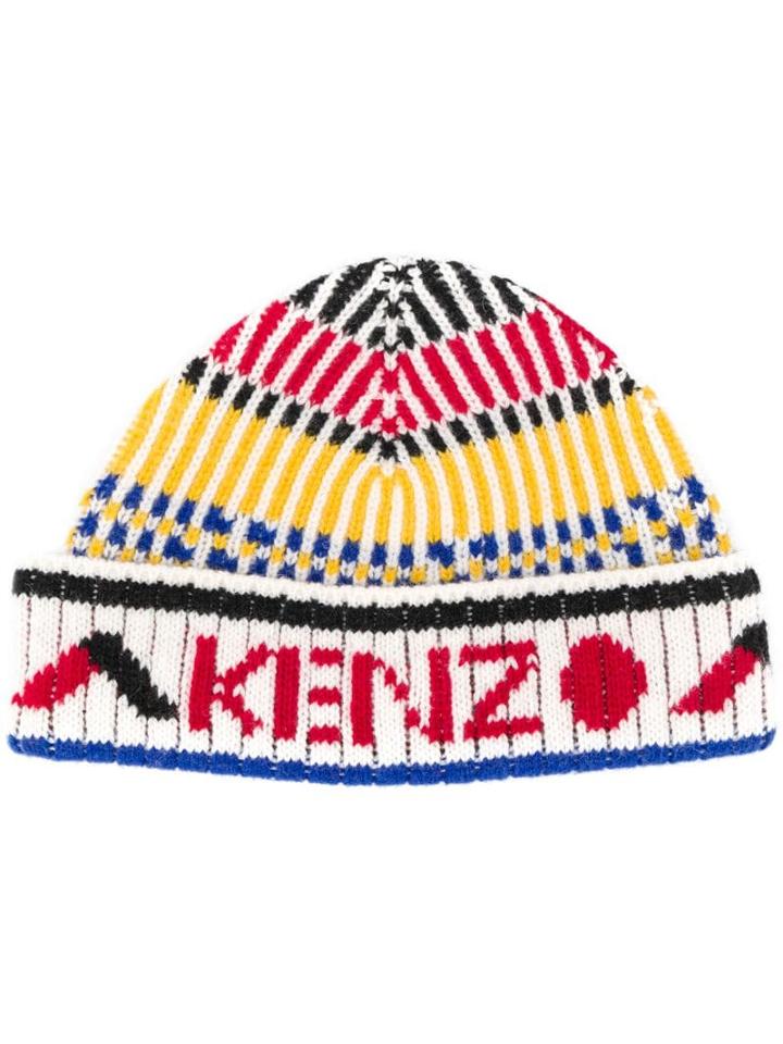 Kenzo Intarsia Knit Beanie Hat - White