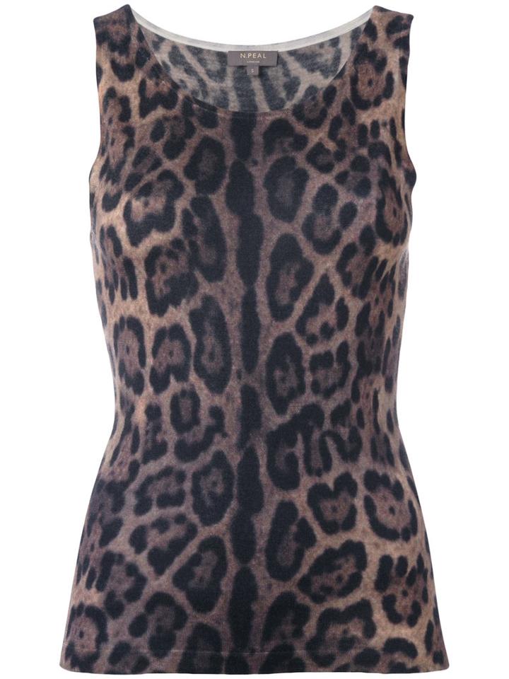 N.peal Shell Leopard Print Top, Women's, Size: Xs, Brown, Cashmere