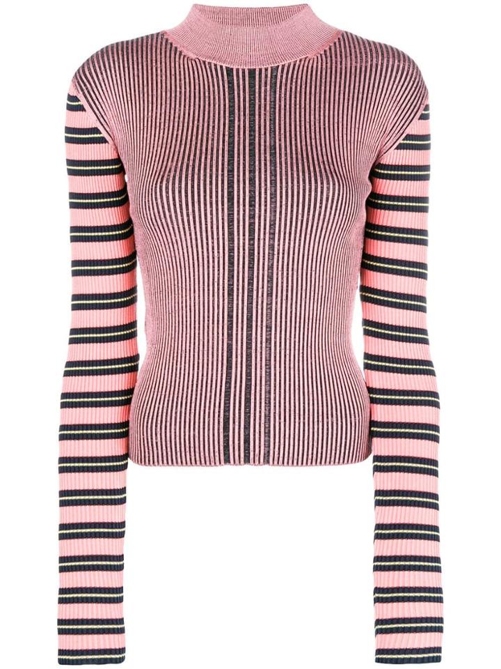 Mcq Alexander Mcqueen Striped Sleeve Ribbed Knit Top - Pink & Purple