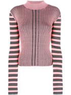 Mcq Alexander Mcqueen Striped Sleeve Ribbed Knit Top - Pink & Purple