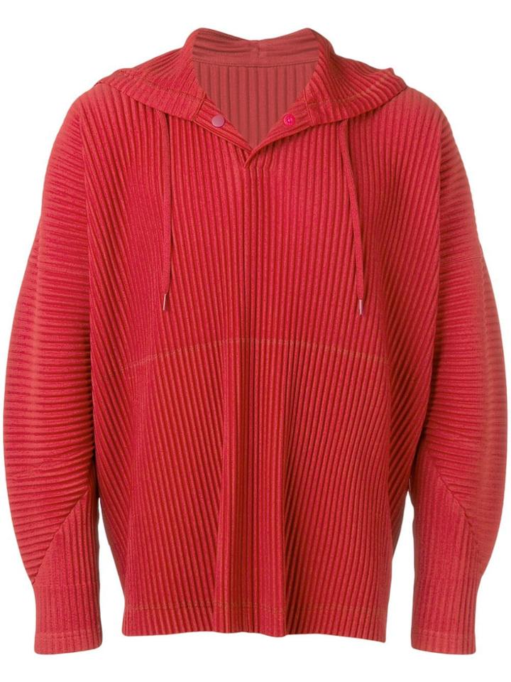 Homme Plissé Issey Miyake Ribbed Drawstring Hoodie - Red