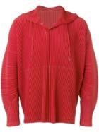 Homme Plissé Issey Miyake Ribbed Drawstring Hoodie - Red