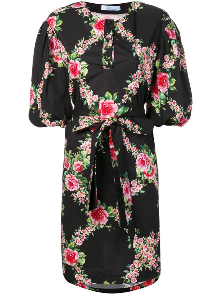 Blumarine Belted Floral Print Dress - Black