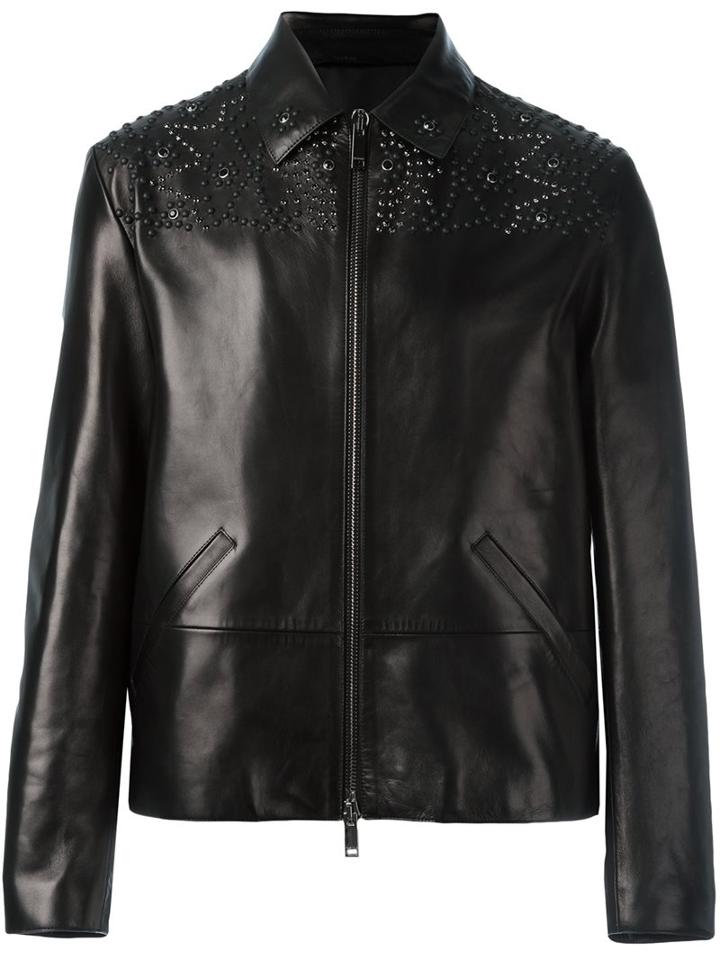 Valentino Studded Jacket, Men's, Size: 50, Black, Cotton/lamb Skin/lyocell