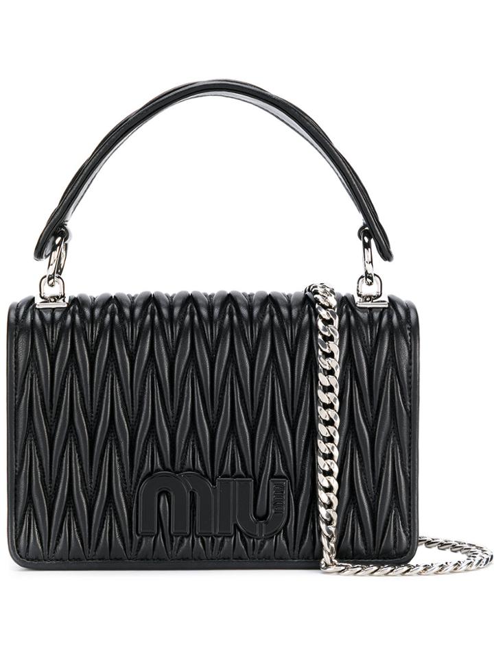 Miu Miu Matelassé Logo Tote Bag - Black