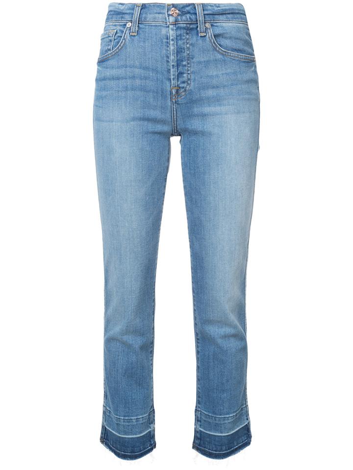7 For All Mankind High Waist Crop Straight Jeans - Blue