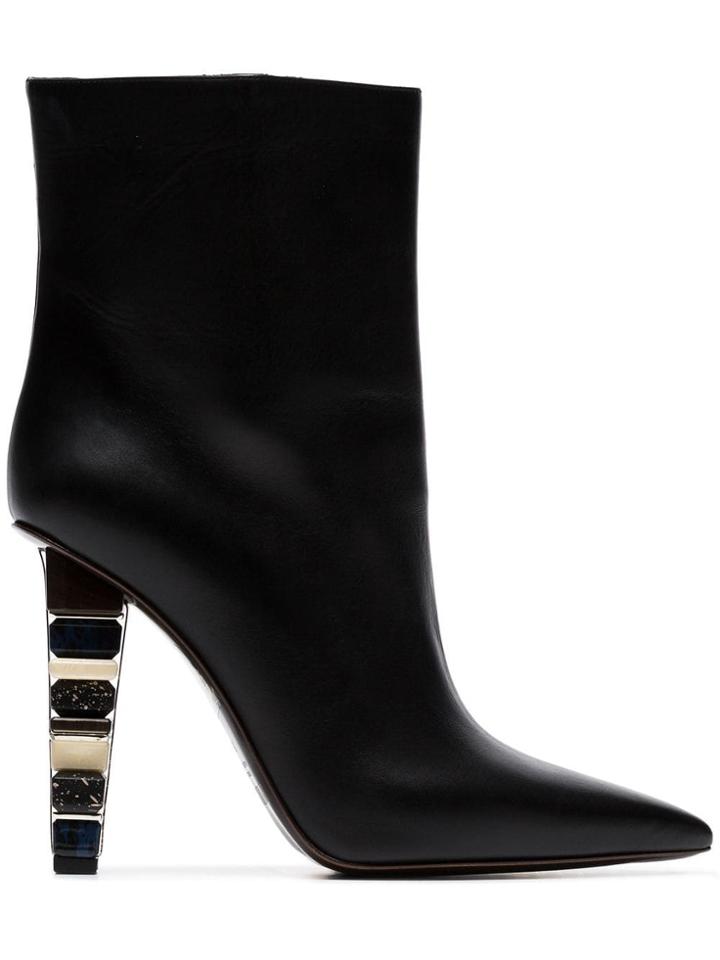 Poiret Black 100 Stacked Heel Leather Ankle Boots