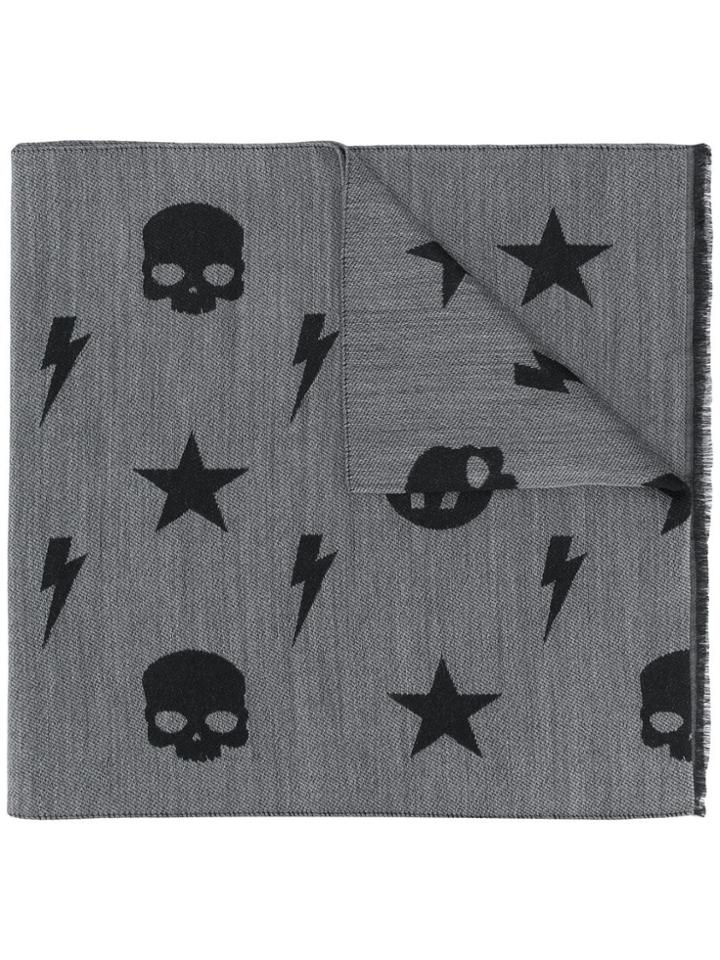 Hydrogen Plaid Skull And Star Scarf - Black