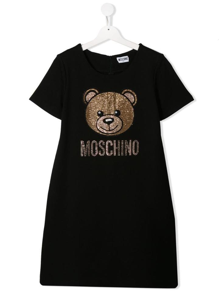 Moschino Kids Teen Rhinestone Teddy Logo Dress - Black