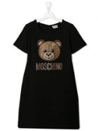 Moschino Kids Teen Rhinestone Teddy Logo Dress - Black