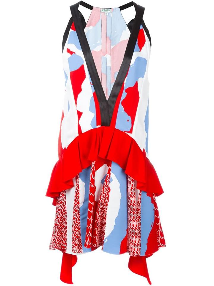 Kenzo Print Ruffled Dress, Women's, Size: 36, Red, Viscose