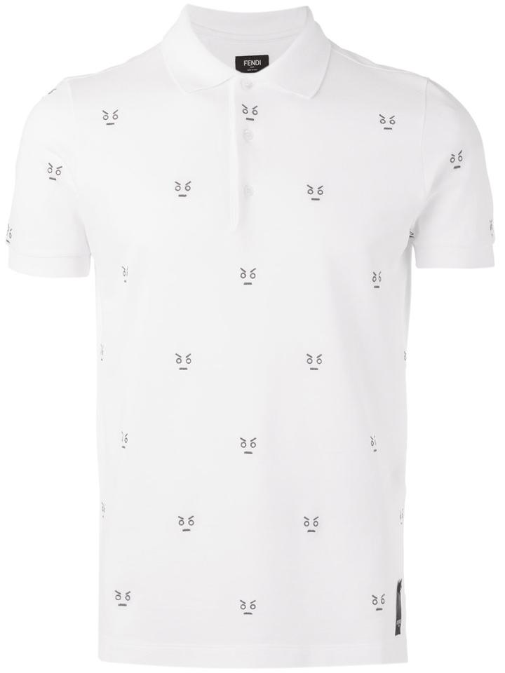 Fendi Embroidered Polo Shirt, Men's, Size: 50, White, Cotton
