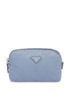 Prada Logo Plaque Makeup Bag - Blue